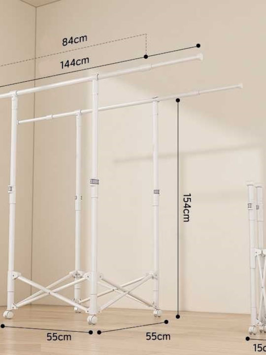 Folding Floor Clothes Drying Rack Metallic with Wheels White