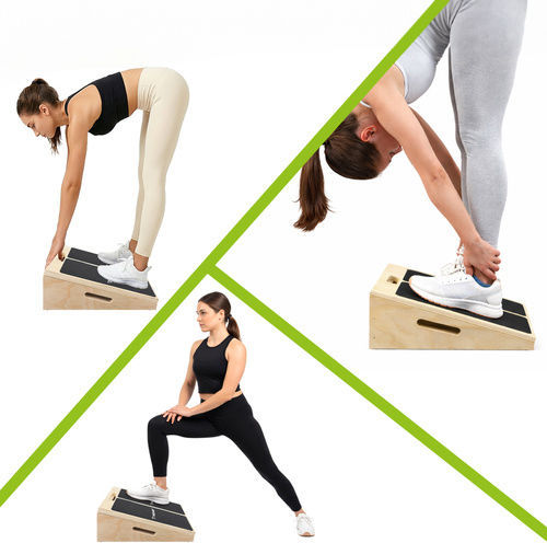 Platformă de Antrenament pentru Stretching Zola Reglaj pe 5 Niveluri 15-35° Antiderapantă Suportă 150 Kg Plan de Antrenament Mânere de Transport Lemn 39 X 30 X 14.5-30 Cm