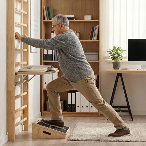Platformă de Antrenament pentru Stretching Zola Reglaj pe 5 Niveluri 15-35° Antiderapantă Suportă 150 Kg Plan de Antrenament Mânere de Transport Lemn 39 X 30 X 14.5-30 Cm
