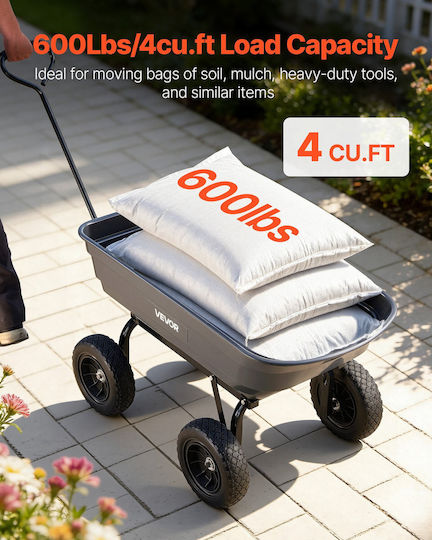 Dump Garden Cart Plastic with Maximum Load Capacity 272kg
