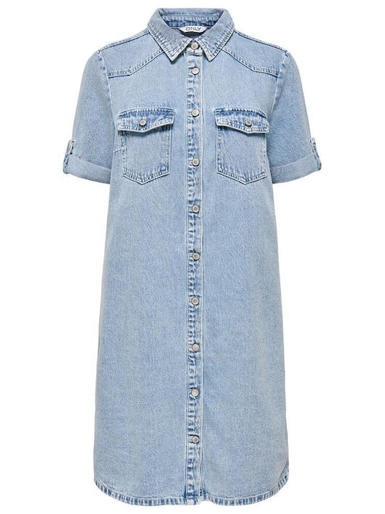 Summer Midi Shirt Dress Denim Medium Blue Denim