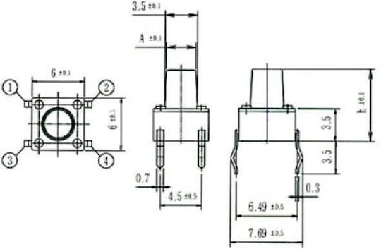 Tact Switch 6x6 9.50mm 180gf Tvdp01-095bb Jnf 01.084.0028 50 Τεμαχια