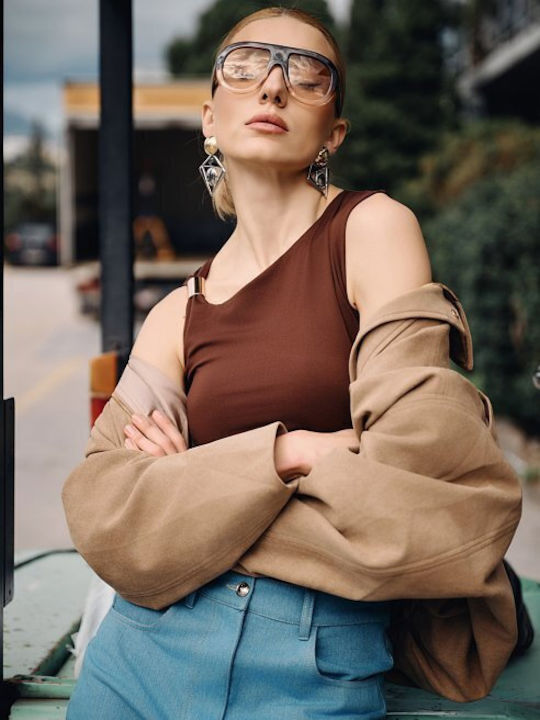 Μακρύ Γυναικείο Suede Bomber Jacket Μπεζ