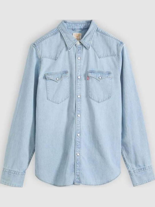 Western Long Sleeve Shirt Worn In Blue