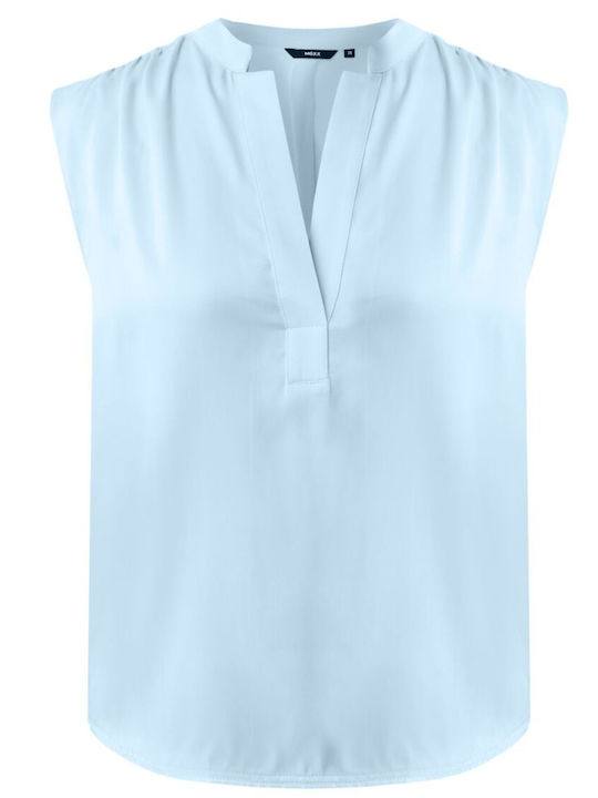 Women's Satin Sleeveless Top with V-Neck Light Blue