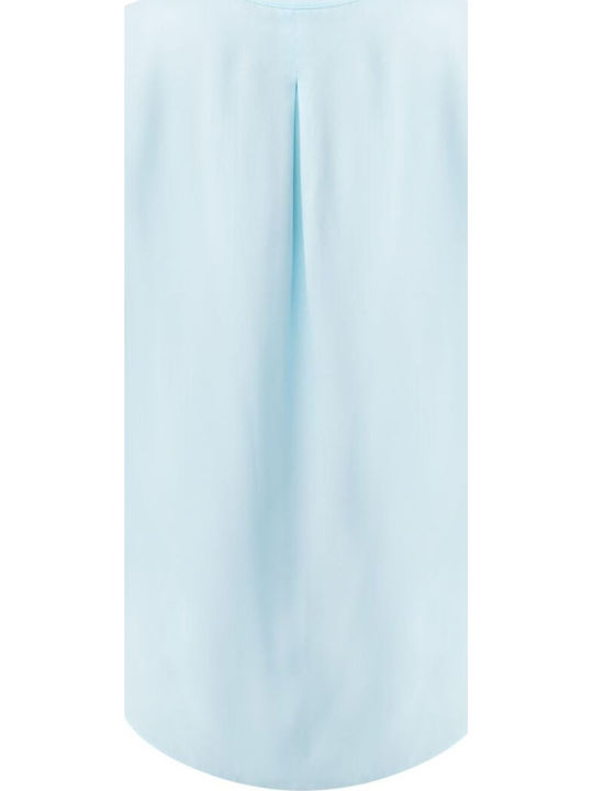 Women's Satin Sleeveless Top with V-Neck Light Blue