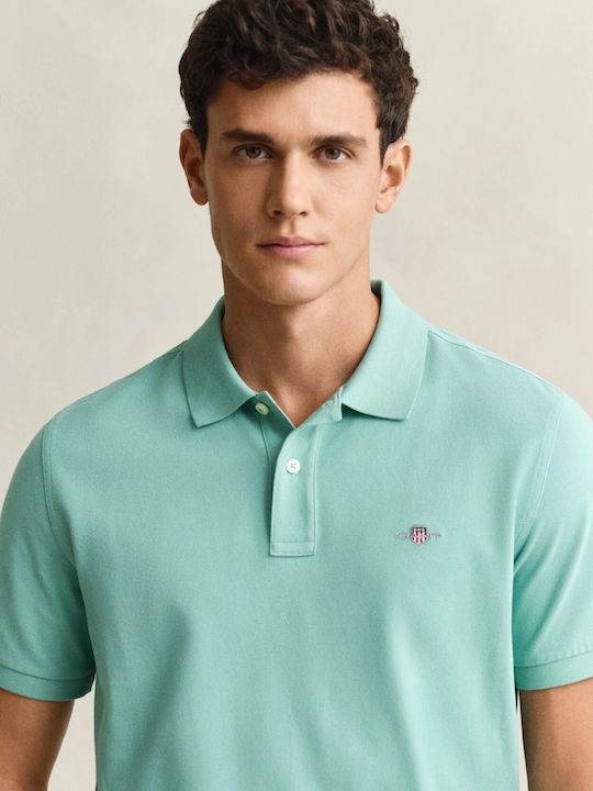 Shield Polo Short Sleeve Blouse Turquoise