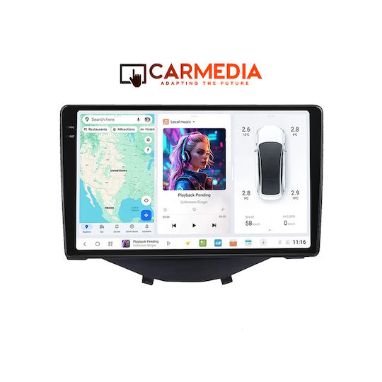 Carmedia Ηχοσύστημα Αυτοκινήτου για Peugeot 108 Toyota Aygo Citroen C1 2014 (Bluetooth/USB/AUX/WiFi/GPS/Apple-Carplay/Android-Auto) με Οθόνη Αφής 9.5"