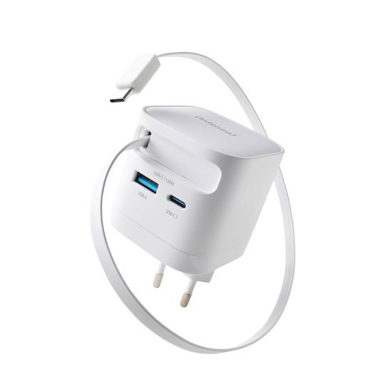 Intenso Φορτιστής GaN με Θύρα USB-A και Θύρα USB-C και Καλώδιο USB-C 65W Λευκός (7806522)