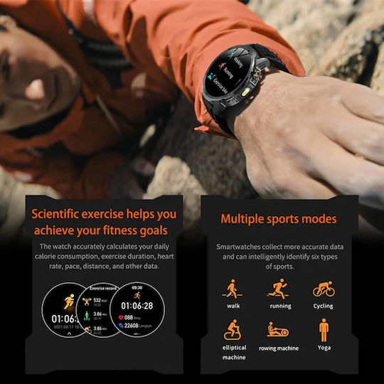 Microwear AK95 Smartwatch cu Pulsometru (Silicon Negru)
