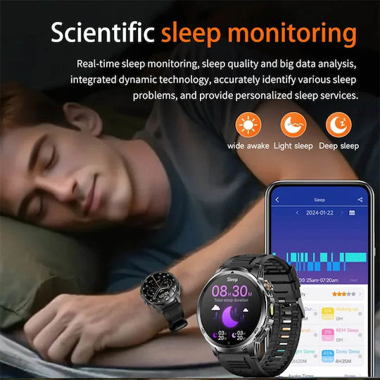 Microwear AK95 Smartwatch cu Pulsometru (Silicon Negru)
