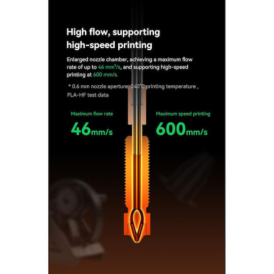 E3d Obsidian Duză 0.6 Mm Creality K2 Imprimantă 3D – 4 Canale Debit Mare Titan Heatbreak Oțel + Inserție E3dlc Compatibil Filamente Abrazive și Flexibile Schimb Rapid Performanță Stabilă