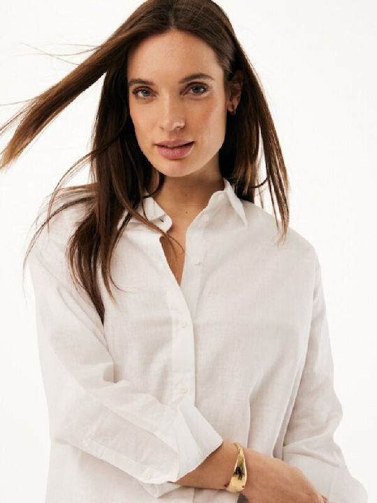 Long Sleeve Women's Linen Shirt White