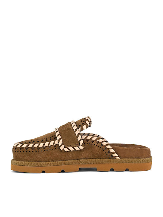 Mou Mules with Low Heel in Brown Color