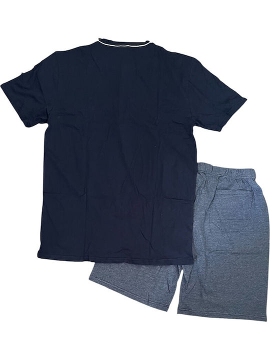 Enrico Coveri Sommer Herrenpyjama Bluse in Marineblau