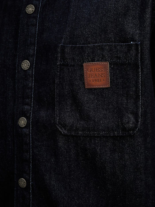 Short Sleeve Denim Shirt in Wide Line Blue