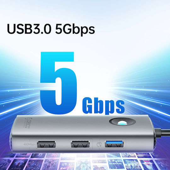 Orico USB-C Docking Station με HDMI 4K PD Ethernet Ασημί (PW11-6PCR-GY-EP)