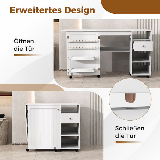 Costway Folding Sewing Cabinet & Desk Shelves Sewing Machine 146 x 50 x 78 cm White Jv11549wh+
