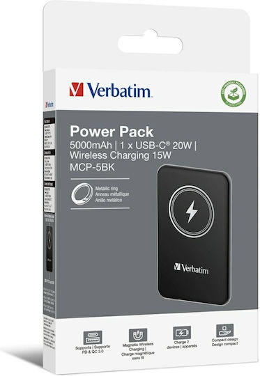 Verbatim Power Bank 5000mAh 15W με Θύρα USB-C Μαύρο