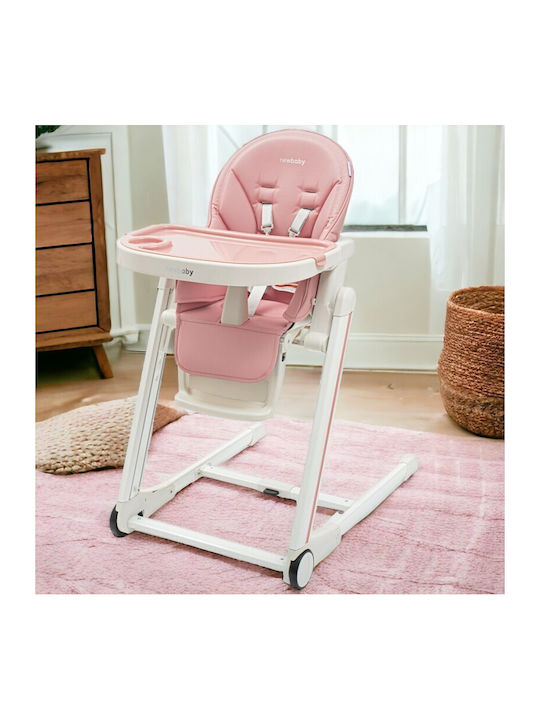 New Baby Muka Foldable Baby Highchair with Adjustable Height Pink