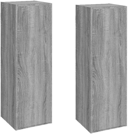 Wall-Mounted Living Room Cabinet with Lighting Grey 30.5x30x90cm