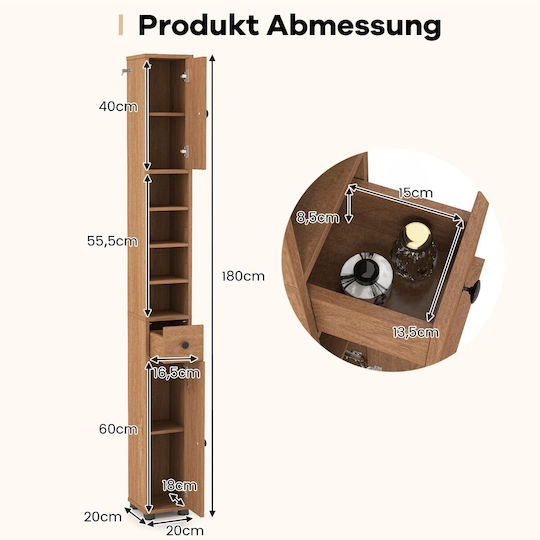 Costway Badezimmer-Säulenschrank Boden Braun