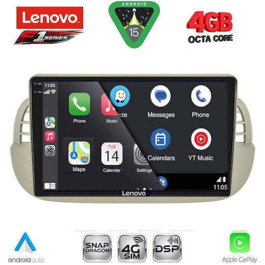 Lenovo Car Audio System for Fiat 500 2007-2015 Bluetooth USB WiFi GPS Apple CarPlay Android Auto with 9" Touch Screen