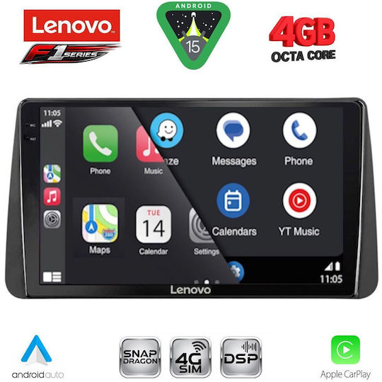Lenovo Car Audio System for Fiat Tipo 2018-2023 (Bluetooth/USB/WiFi/GPS/Apple CarPlay/Android Auto) with 9" Touch Screen