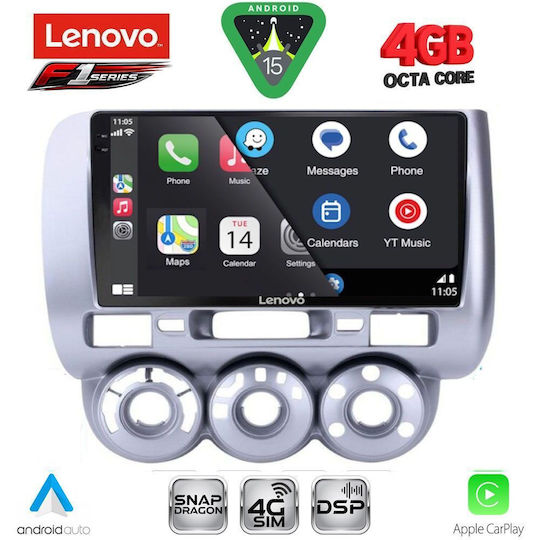 Lenovo Ηχοσύστημα Αυτοκινήτου για Honda Jazz 2002-2008 με A/C (Bluetooth/USB/WiFi/GPS/Apple-Carplay/Android-Auto) με Οθόνη Αφής 9"