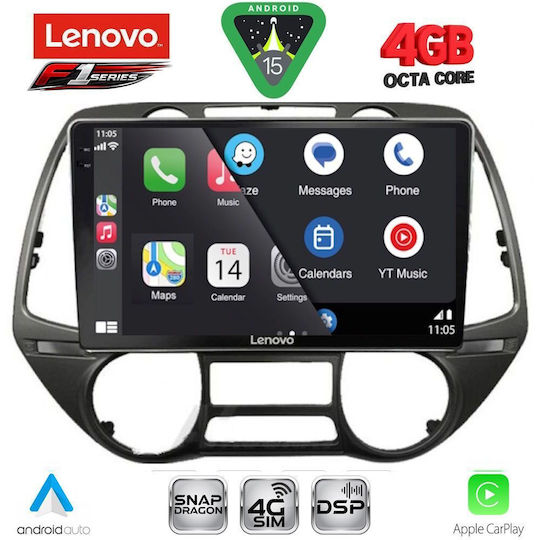 Lenovo Car Audio System for Hyundai i20 2008-2013 (Bluetooth/USB/WiFi/GPS/Apple CarPlay/Android Auto) with 9" Touch Screen