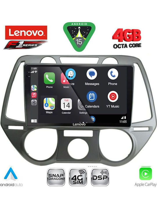 Lenovo Car Audio System for Hyundai i20 2008-2012 with A/C Bluetooth USB WiFi GPS Apple CarPlay Android Auto with 9" Touch Screen