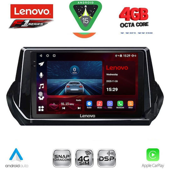 Lenovo Ηχοσύστημα Αυτοκινήτου για Peugeot 208 2021-2026 (Bluetooth/USB/WiFi/GPS/Apple-Carplay/Android-Auto) με Οθόνη Αφής 9"