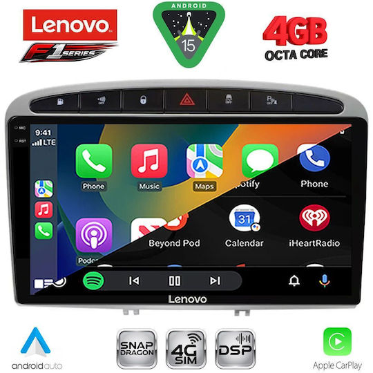 Lenovo Ηχοσύστημα Αυτοκινήτου για Peugeot 308 / RCZ 2007-2012 (Bluetooth/USB/WiFi/GPS/Apple-Carplay/Android-Auto) με Οθόνη Αφής 9"