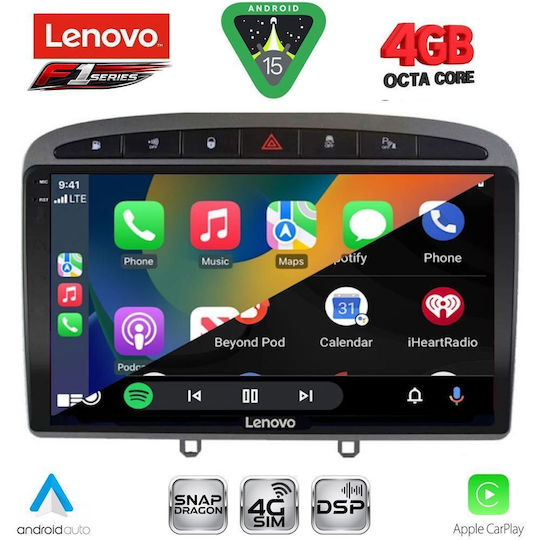 Lenovo Car Audio System for Peugeot 308 / RCZ 2007-2012 (Bluetooth/USB/WiFi/GPS/Apple CarPlay/Android Auto) with 9" Touch Screen