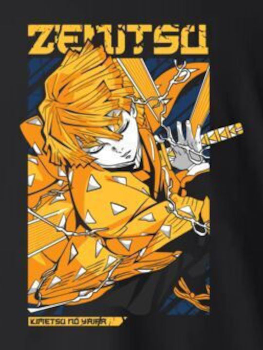 Детска Тениска Черен Zenitsu Agatsuma Demon Slayer