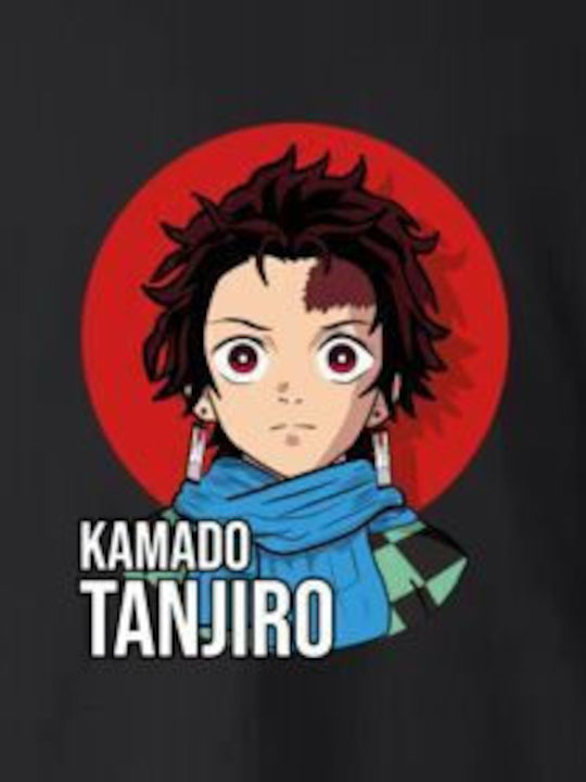 Kinderoberteile T-Shirt Schwarz Kamado Tanjiro Illustration