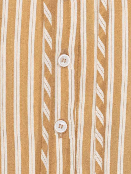 Women's Blouse with V Neckline Striped Beige