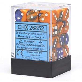 Chessex Gemini 12mm D6 Dice Blocks Pips Dice Blocks 36 Dice Blue-orange W White