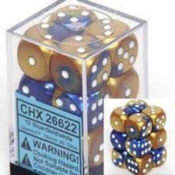 Chessex Gemini Blocuri de Zaruri D6 cu Puncte 16mm 12 Zaruri Albastru-auriu cu Alb