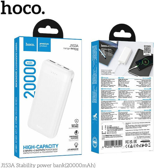Hoco J153A Power Bank 20000mAh 10W mit USB-A Ausgangsanschlüsse und USB-C Ausgangsanschlüsse Weiß