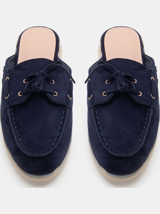 Flat Suede Mules σε Navy Μπλε Χρώμα