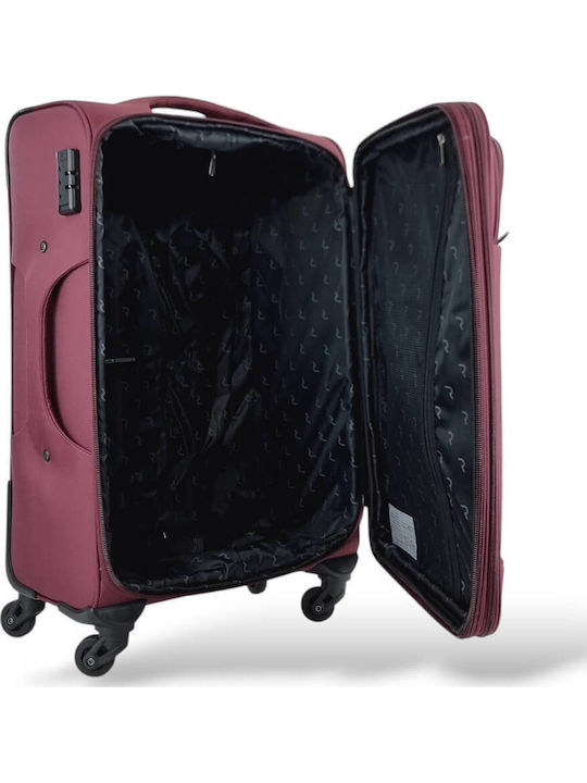 Rain Cabin Fabric Burgundy Travel Suitcase With 4 Wheels Height 55cm
