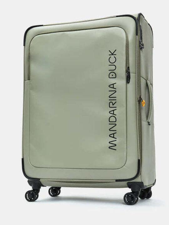 Mandarina Duck Eco Coated Large Fabric Suitcase Grey-Green With 4 Wheels Height 78cm