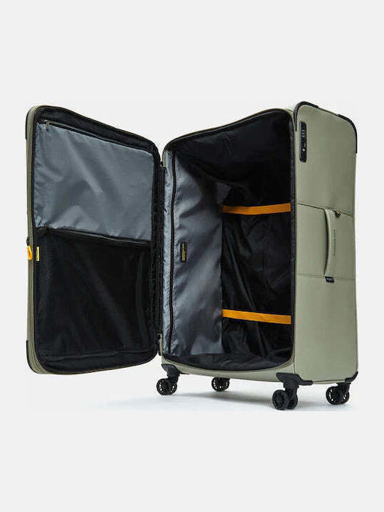 Mandarina Duck Eco Coated Large Fabric Suitcase Grey-Green With 4 Wheels Height 78cm
