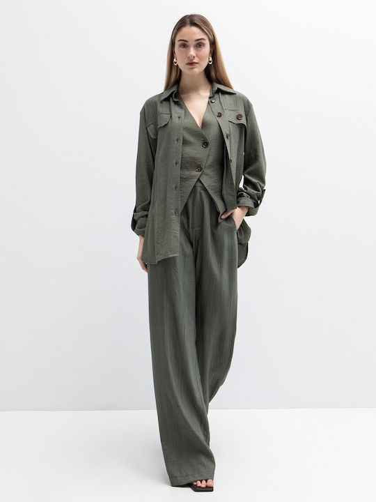 Langärmeliges Damenhemd Khaki