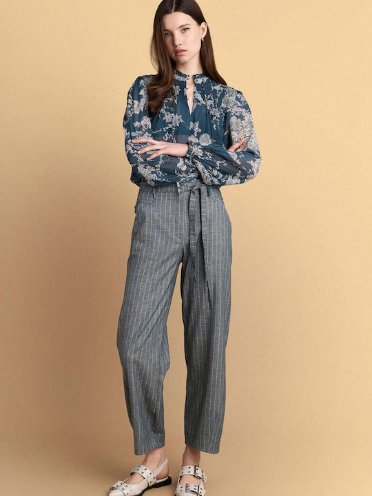 Women's Fabric Trousers Striped Gray