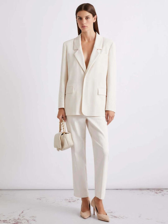 Women's Fabric Ecru Trousers