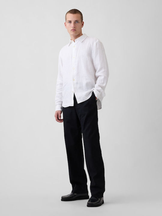 Long Sleeve Linen Shirt in Regular Fit Optic White