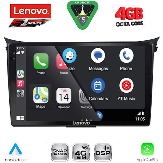 Lenovo Ηχοσύστημα Αυτοκινήτου για Hyundai i30 2012-2017 (Bluetooth/USB/WiFi/GPS/Apple-Carplay/Android-Auto) με Οθόνη Αφής 9"