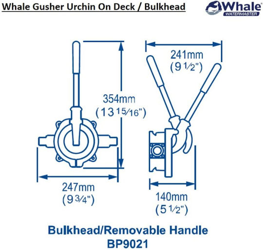 Whale Handbetriebene Wasserpumpe Gusher Urchin Deck Abnehmbarer Griff Max 55 Lpm 25/38mm